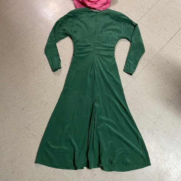 EQUIPMENT FEMME‎ Arya Green Silk Ruched Midi Dress Elegant Old Money Chic - Picture 10 of 16